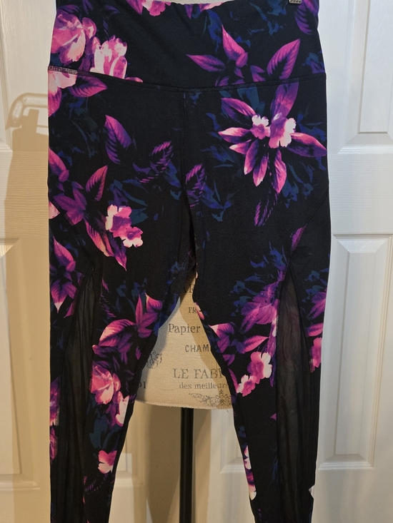 PINK Victoria's Secret Pants - PINK Victoria's Secret Black Leggings with Pink & Purple Floral Print